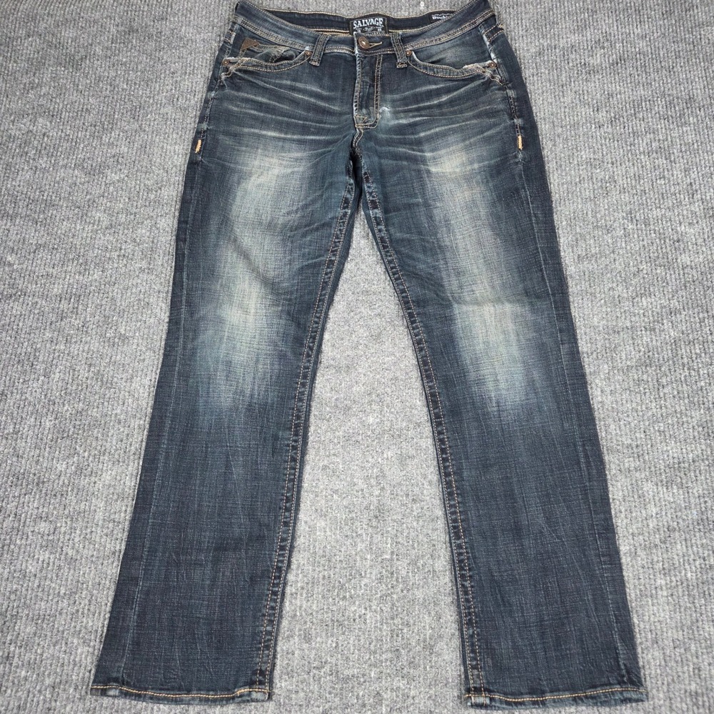 Salvage Anarchy 17 Relaxed Straight Jeans Mens 34 Blue Dark Wash SLVG 23-460